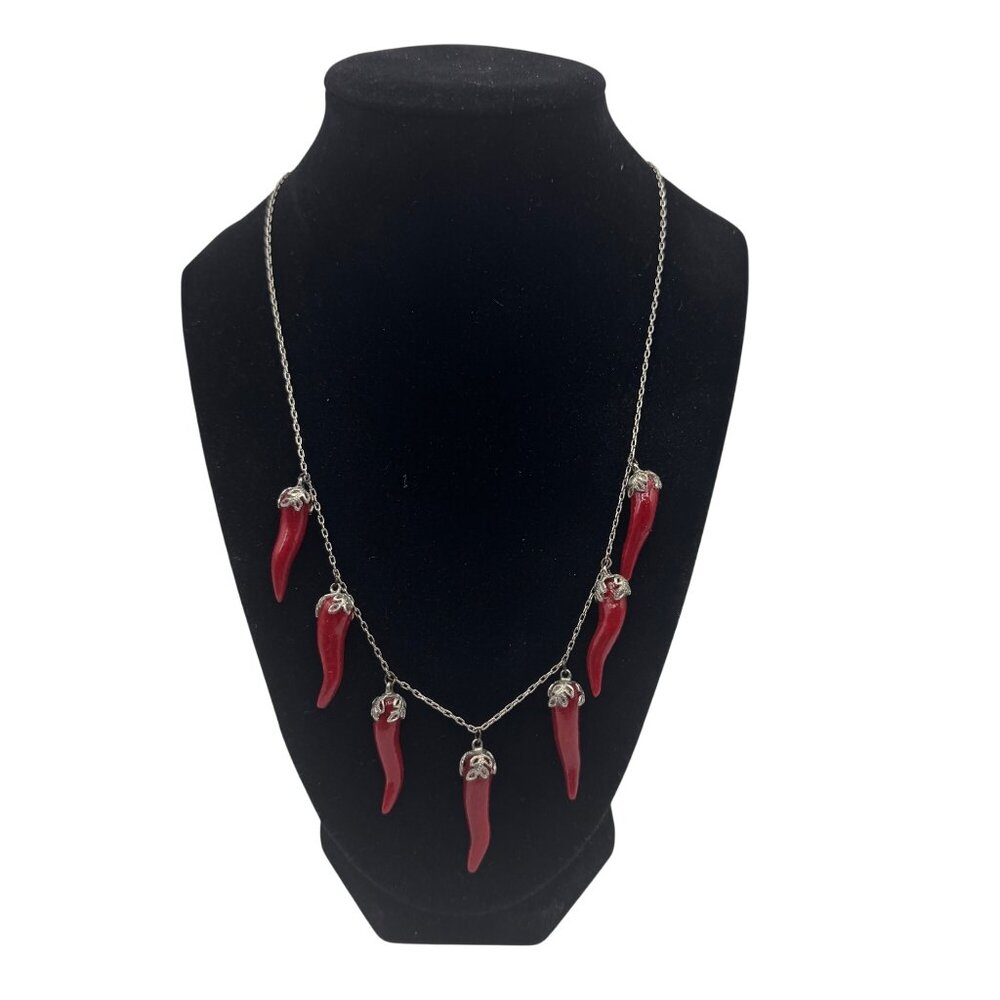 Red Chili Pepper Charm Necklace With Silver Chain